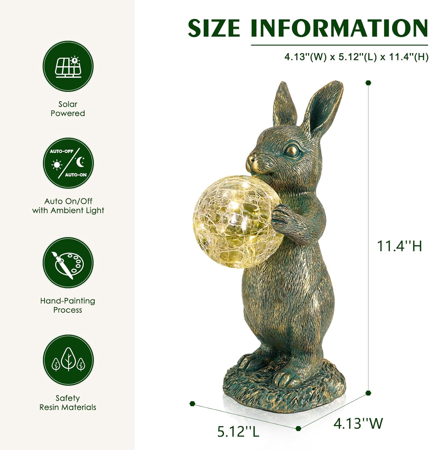MININOVA Garden Outdoor Statues Rabbit with Solar Light Bunny Figurines Decorations with Wider Base & Reinforced Weight for Patio Yard Lawn Ornaments Gifts for Birthday Christmas Housewarming