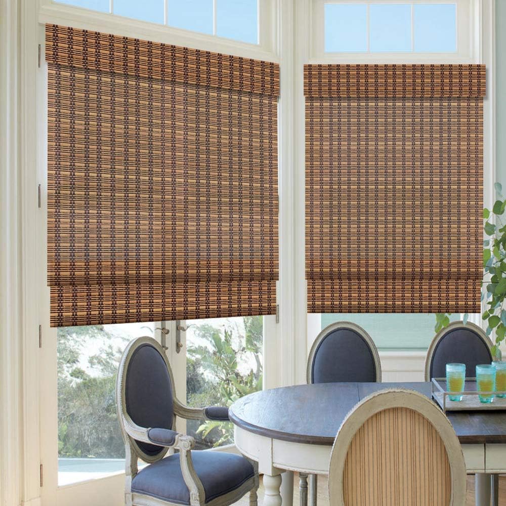 LETAU Wood Window Roman Shades, Bamboo Light Filtering Window Blinds for Indoor Home, Office, Kitchen, Pattern 10