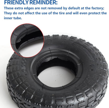 4.10/3.50-4 Replacement Tire and Inner Tube Set, 2 Pack, 10" Heavy Duty Tire and Tube, TR-13 Straight Valve Stem, for Hand Truck Trolley Dolly Garden Wagon Cart Wheel Replacement