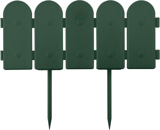 Evelyne Garden Border Edging: Wooden Fence Design - 16pcs Green Yard Landscaping Fence Liner Lawn Edge Barrier - 20ft Kit of Decorative Lawn Landscape Panels Elements -Landscaping Edging-GMT-10374-B16