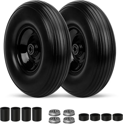 Upgrade 13Inch Wheelbarrow Tires 4.00-6 Flat Free Tire And Wheel with 5/8" & 3/4" Bearings, 1.77"-5.75" Center Hub for Wheelbarrows Garden Wagon Cart Wheel Replacement by NISHCON, 2Pack