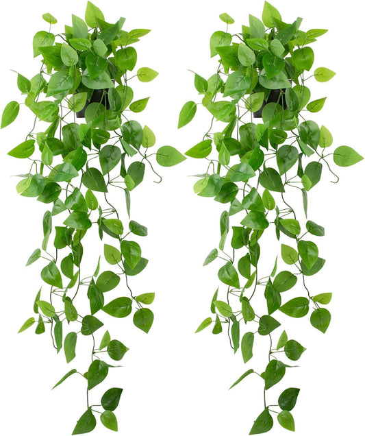 LOYWREE 2 Pack Small Artificial Hanging Plants with Faux Ivy Vine and Hanging Pothos 39Inch Fake