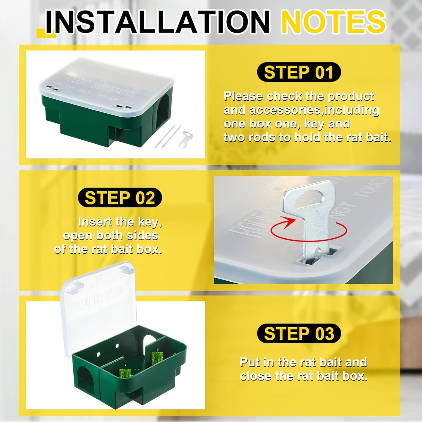 Qualirey 4 Pcs Rat Bait Station 8.86 x 7.28 x 3.62 in Rat Traps with Openable Lid, Blocks Boxes with Keys for Big Mouse, Keeps Children and Pets Safe Indoor & Outdoor, Bait Not Included (Clear,Green)