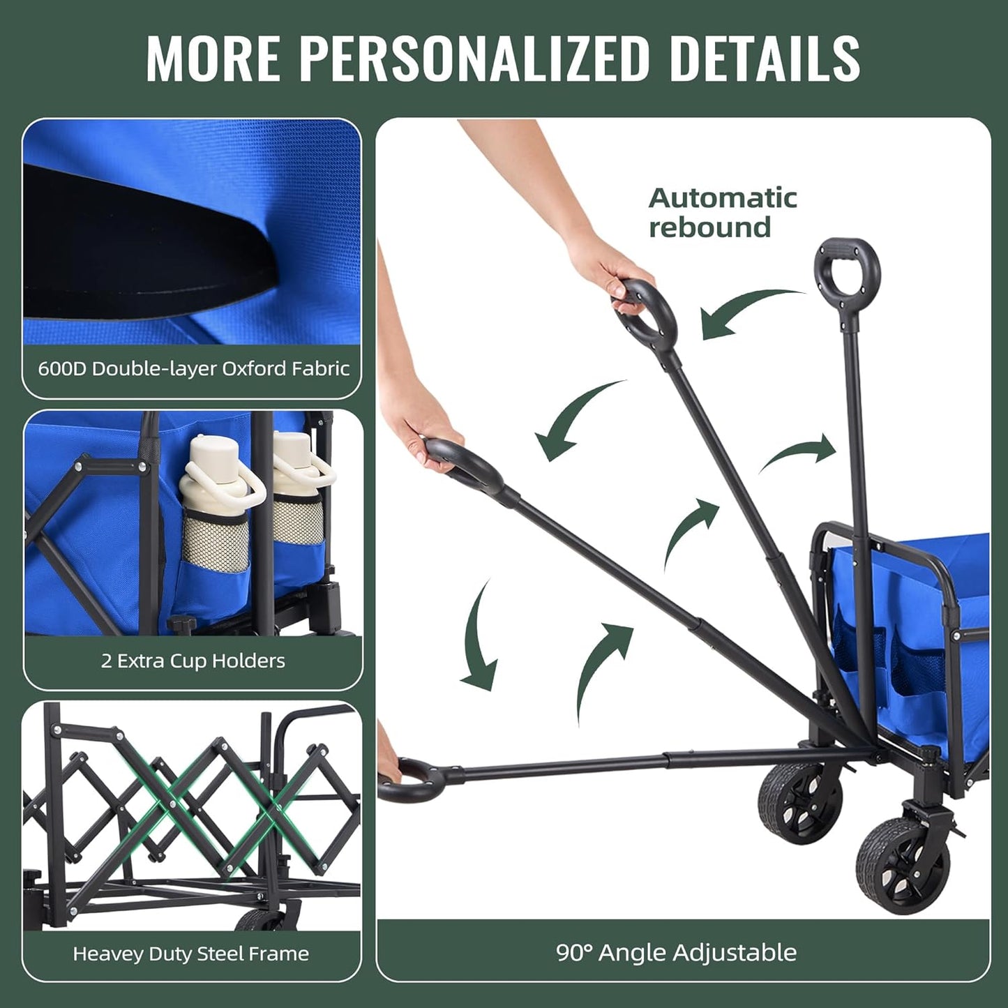 40'' Extra Long Collapsible Wagons Carts Foldable, 360LBS Foldable Wagon Cart with Wheels, Heavy Duty Portable Utility Wagon for Grocery, Shopping, Sports Garden & Camping - Navy Blue