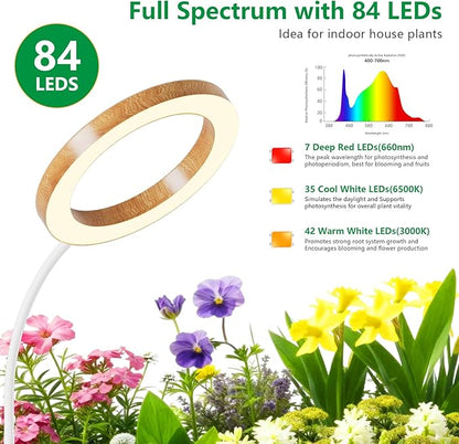 Full Spectrum Grow Light with Stand for Indoor Plants, Floor Plant Light, 6/12/18H Timer, 3 Color Modes, Adjustable Height 16.5–68in, for Large Plants & Home Décor(2 Heads,Faux Wood Grain)