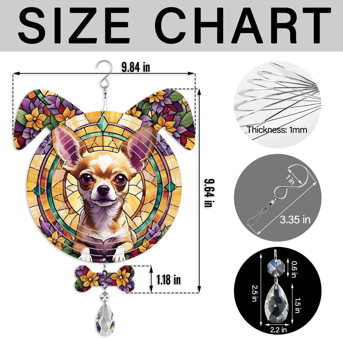 Chihuahua Dog Ears Wind Spinner, Chihuahua Wind Spinner Hanging for Yard and Garden V02