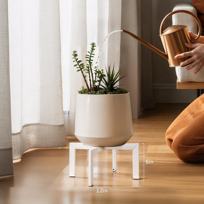 IZIDDO 4 Pack Plant Stand Indoor Outdoor,Metal Mid-Century Pot Stand,Modern Plant Holder Rattan Flower Plant Stool,Low Short Plant Stands for Indoor Fit 5-12 Inch Pot,White(Pot & Plant Not Included)
