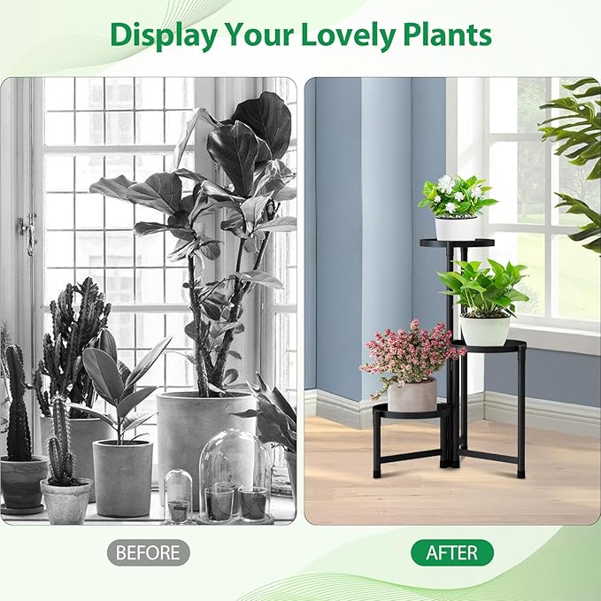 Tall Plant Stand Indoor Outdoor, Corner Metal Flower Pot Stands for Multiple Plants,3 Tier Heavy Duty Plant Shelf for Patio Garden Balcony Living Room Bedroom (3 tier 01)