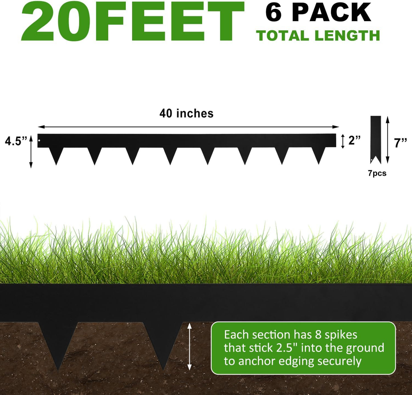Hugeleaf Metal Landscape Edging, 40” L x 4.5” H Metal Edging for Landscaping with 7Pcs Stakes, Metal Garden Edging Pack of 6 (20 Feet Total Length)