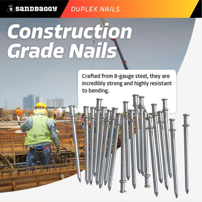 Sandbaggy 16d Duplex Nails (3.5" Long) - Temporary Construction, Concrete Forms, Scaffolding - 8 Gauge Steel - Smooth Shank, Flat Head - Removable/Reusable (6000)