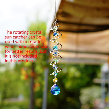 H&D HYALINE & DORA 20.5inch Gazing Ball Spiral Tail,Decorative Wind Spinner Sun Catcher,Rainbow Maker Double-Spiral W/Sea Blue Crystal Ball and Chain,Glass Crystals for Indoor Outdoor Decoration