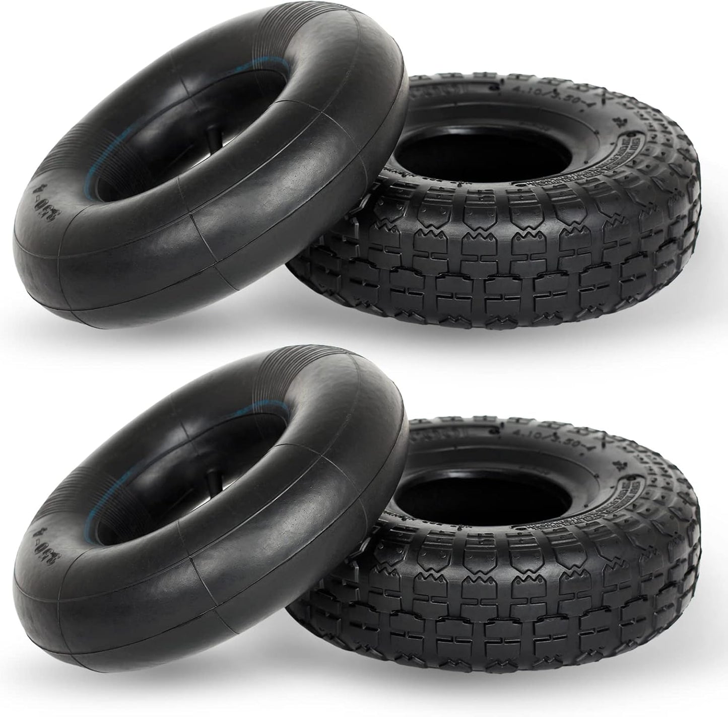 4.10/3.50-4 Replacement Tire and Inner Tube Set, 2 Pack, 10" Heavy Duty Tire and Tube, TR-13 Straight Valve Stem, for Hand Truck Trolley Dolly Garden Wagon Cart Wheel Replacement
