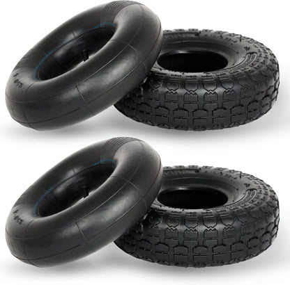 4.10/3.50-4 Replacement Tire and Inner Tube Set, 2 Pack, 10" Heavy Duty Tire and Tube, TR-13 Straight Valve Stem, for Hand Truck Trolley Dolly Garden Wagon Cart Wheel Replacement