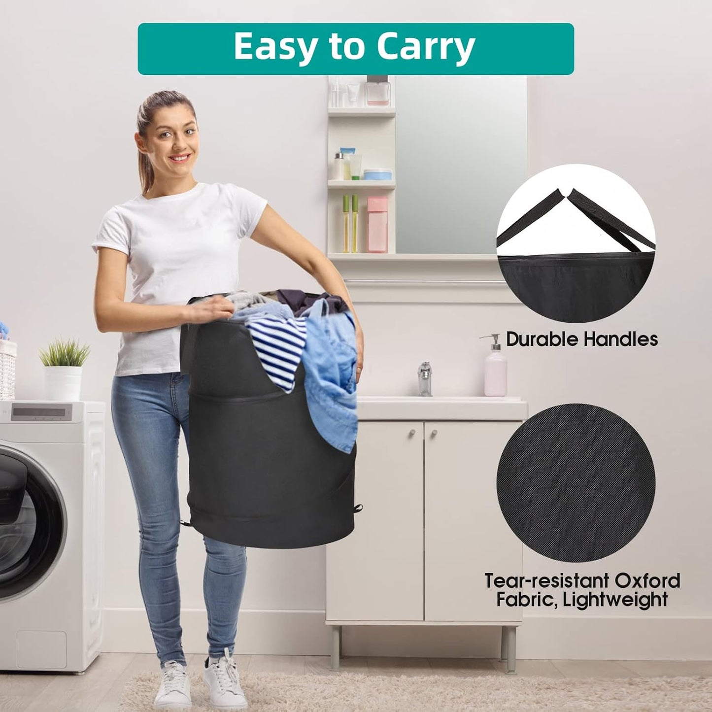 BATTOO 106L Collapsible Laundry Baskets - Foldable Pop Up Hampers for Laundry - Upgrade Oxford Laundry Hamper with Reinforced Handles for Bedroom, Bathroom, Kids Room, Dorm, Travel, Storage Organizer