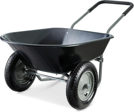 Best Choice Products Dual-Wheel Home Utility Yard Wheelbarrow Garden Cart w/Built-in Stand for