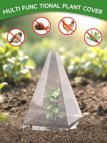 20 Pack Garden Cloches for Plants - Clear Reusable Plastic Seedling Covers with 40 Metal Stakes - Mini Greenhouse Plant Bell Covers for Frost, Sun, Pests Protection(7.8" x 11")