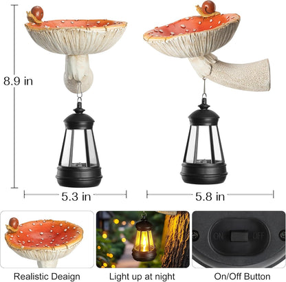 Mushroom with Snail and Lantern Cute Solar Statue Light Garden Decoration Resin Decoration Painted Design Craft Ornament for Indoor Outdoor Gift(Red)