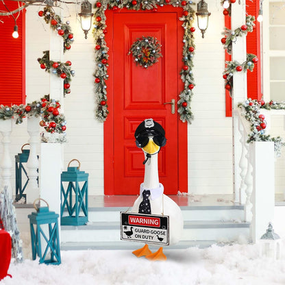 Police Goose Outfits 23” Cement Porch Goose Police Hat Eyeglasses Tie Wooden Warning for Yard and Patio Decoration (Police)