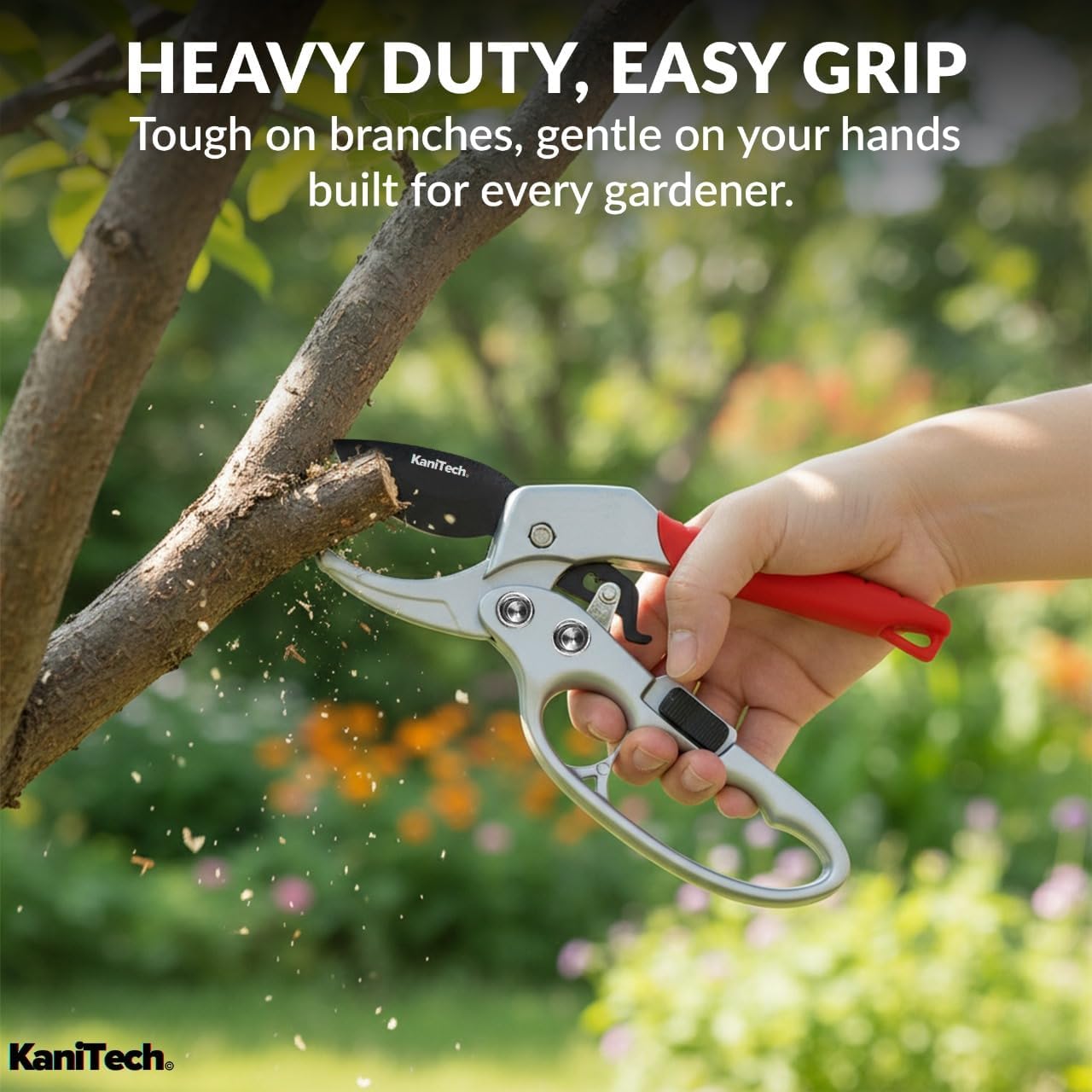 Pruning Shears for Gardening with Gloves - Heavy Duty Garden Shears, Aluminum Hand Pruners with TPR Grip Handle, 8 inch 3.55mm Thick Blade - for Branches, Flowers & Plants (Red)