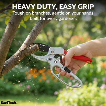 Pruning Shears for Gardening with Gloves - Heavy Duty Garden Shears, Aluminum Hand Pruners with TPR Grip Handle, 8 inch 3.55mm Thick Blade - for Branches, Flowers & Plants (Red)