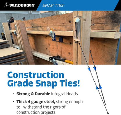8" Standard Snap Ties for Concrete Forms - 1" Plastic Cones, Integral Heads - 2:1 Safety Factor, 2,250 lbs Working Load - Construction Grade 4 Gauge Steel (Long End - 8.25", 400)