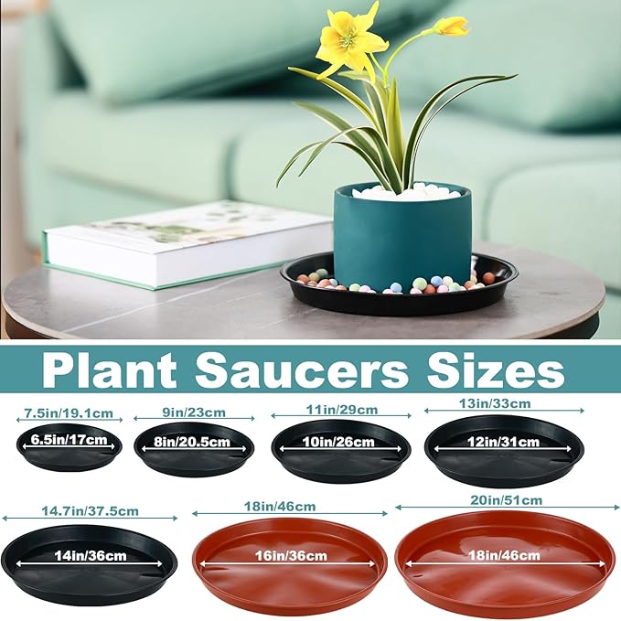 8 Pack Bottom 10 Inch Plant Saucers for Indoors Outdoors Plastic Plant Water Catcher Trays No Holes Round Flower Pot Drip Trays for Pots Base Heavy Duty Plant Pot Saucers Water Drainage Trays, Black