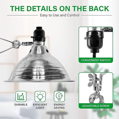 Simple Deluxe Clamp Lamp Light 150 Watt with 8.5 Inch Aluminum Reflector (no Bulb Included), 6 Feet Cord, 2 Pack, Black, New Version