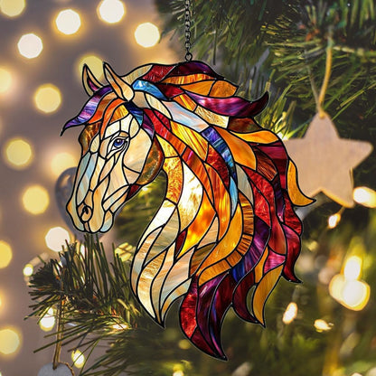 Colorful Horse Exotic Acrylic Suncatcher Stained Glass Effect Window Car Hanging Christmas Ornament Indoor Outdoor Decor Garden Sun Catcher Panel for Horse Lover for Women Mom Grandma