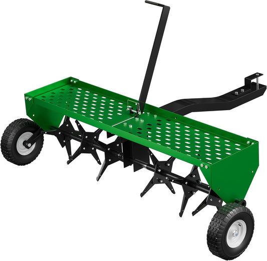 40" Lawn Aerator Tow Behind, Pull Behind Aerator with Universal Hitch, 24 Galvanized Steel Tines