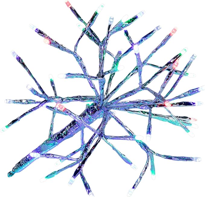 Alpine Corporation 10"H Indoor Christmas Snowflake Ornament with Multi-Colored LED Lights, Silver , Christmas Decoration