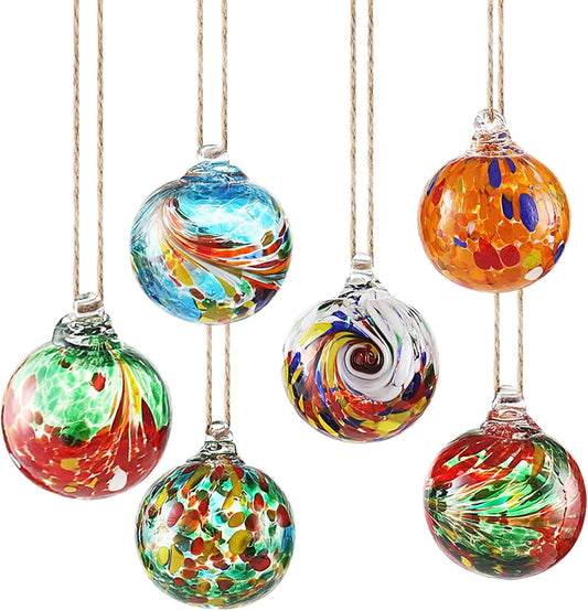 VOREEN 6pcs Hand-Blown Glass Ornaments Balls Hanging Gazing Ball Friendship Ball Glass Witches