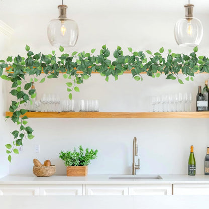 Dremisland 4 Strands Artificial Scindaps Vines Garland 6.7ft Fake Vines Ivy Garland Silk Green Leaves Faux Hanging Plants Greenery Decoration for Bedroom Wall Patio Party Wedding Decor(Ivy, 4PCS)