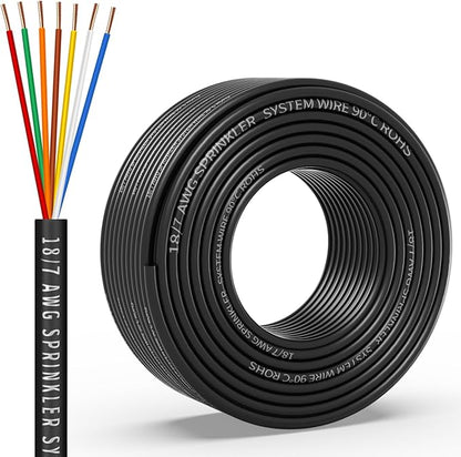 18/7 Solid Sprinkler System Wire 100ft, 18 Gauge Irrigation Wires PVC Jacket Sprinkler Cable for Underground Irrigation Valves Field Central Control System