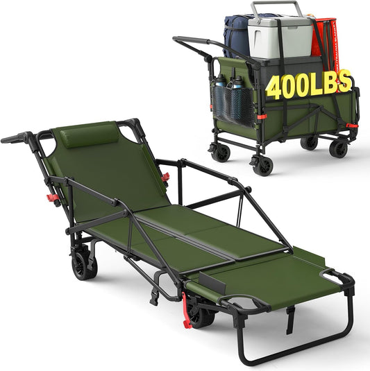 LEVELEVE Heavy Duty Folding Wagon - 2-in-1 Collapsible Cart, 400lb Capacity, All-Terrain Wheels
