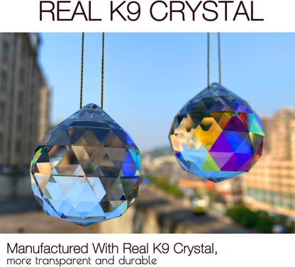2PCS 4cm Ball Crystal Sun Catcher Prisms, STINO Hanging Suncatchers with Glass Prism, Rainbow Maker for Windows, Home, Room, Garden Decor (1, Ball ABColor 2Pcs)