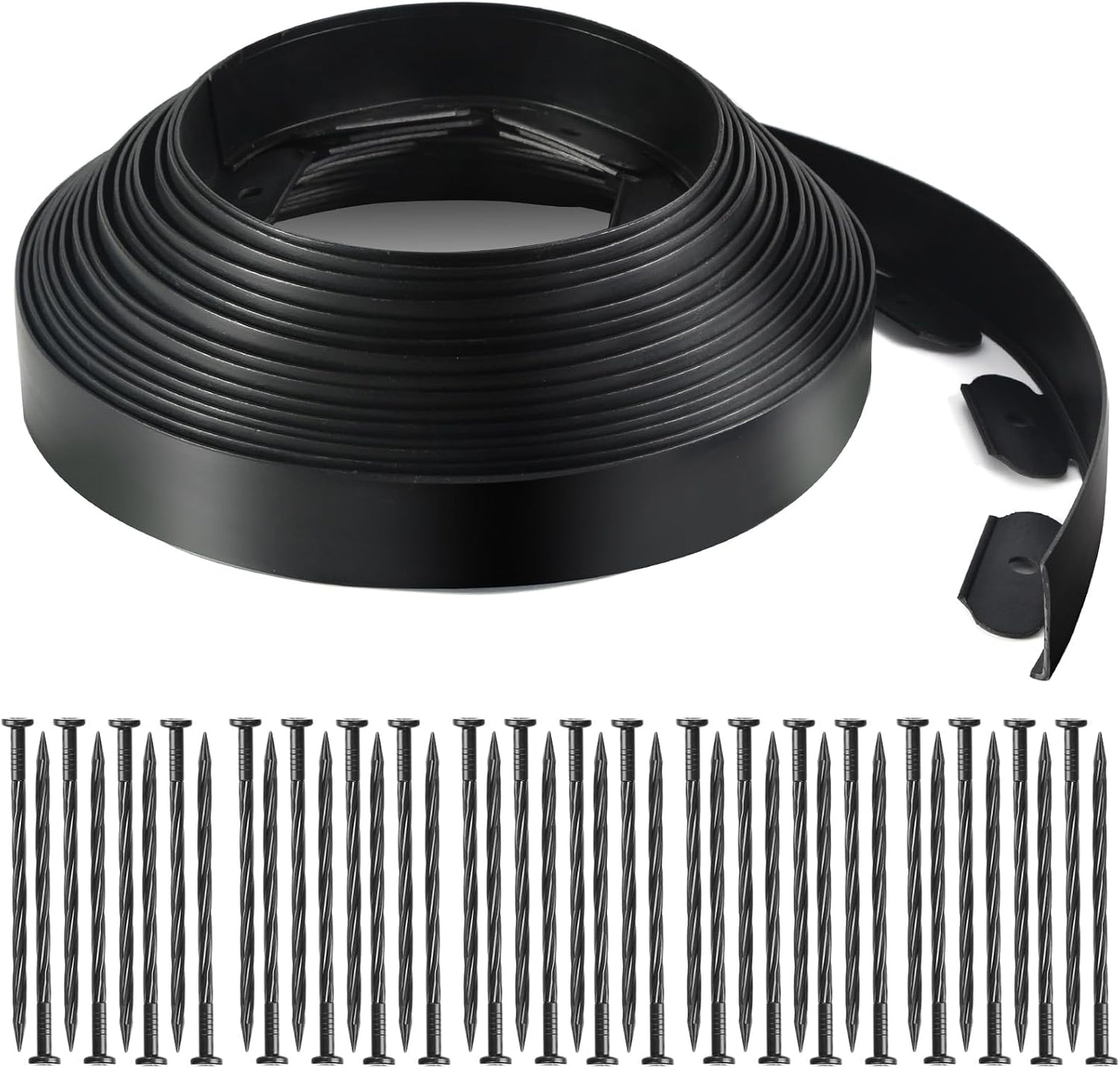 LINSHRY Landscape Edging, 40FT No Dig Garden Edging Border Kit with 48pcs Spikes, 2 Inch Tall Plastic Lawn Edging for Landscaping, Flower Bed, Grass, Yard