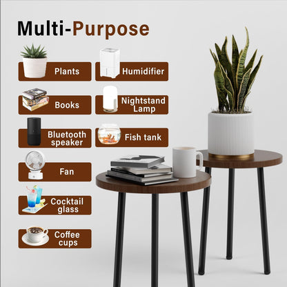 Plant Stand Indoor 2 Pack: Corner Wood 14 Inch Plant Stand Mid Century Modern Decor - Small Round Plant Table for Indoor Plants - Outdoor Plant Holder for Patio Living Room Bathroom Office (Walnut)