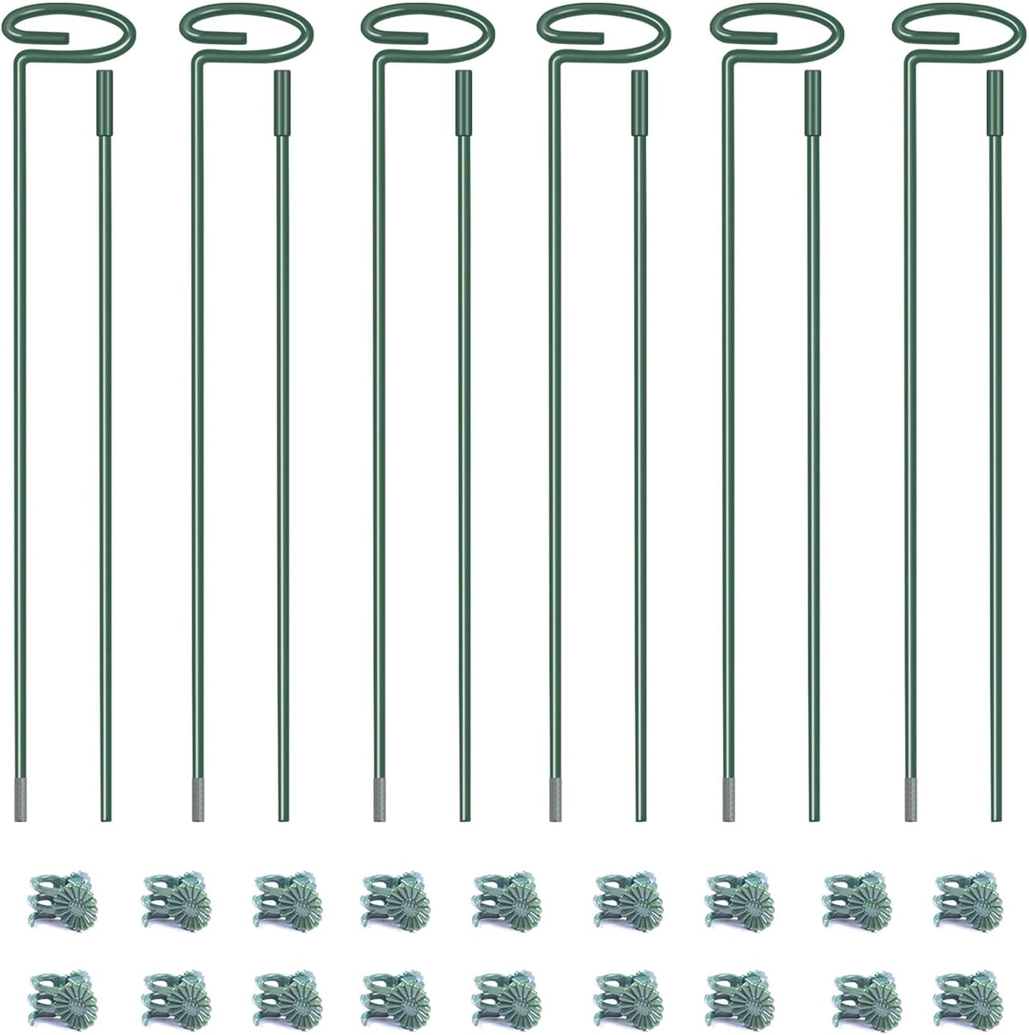 4.5mm Adjustable Length Plant Stake, Assembled (12 or 24 inch) Outdoor and Indoor Plant Support Poles for Flowers Marigolds Tomatoes Lilies Peonies Roses Daffodils Flower Clips (6 Sets, 18 Pcs)