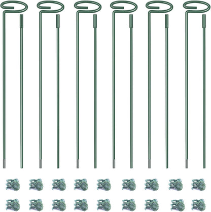 4.5mm Adjustable Length Plant Stake, Assembled (12 or 24 inch) Outdoor and Indoor Plant Support Poles for Flowers Marigolds Tomatoes Lilies Peonies Roses Daffodils Flower Clips (6 Sets, 18 Pcs)