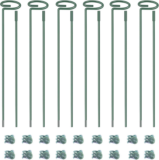 4.5mm Adjustable Length Plant Stake, Assembled (12 or 24 inch) Outdoor and Indoor Plant Support Poles for Flowers Marigolds Tomatoes Lilies Peonies Roses Daffodils Flower Clips (6 Sets, 18 Pcs)