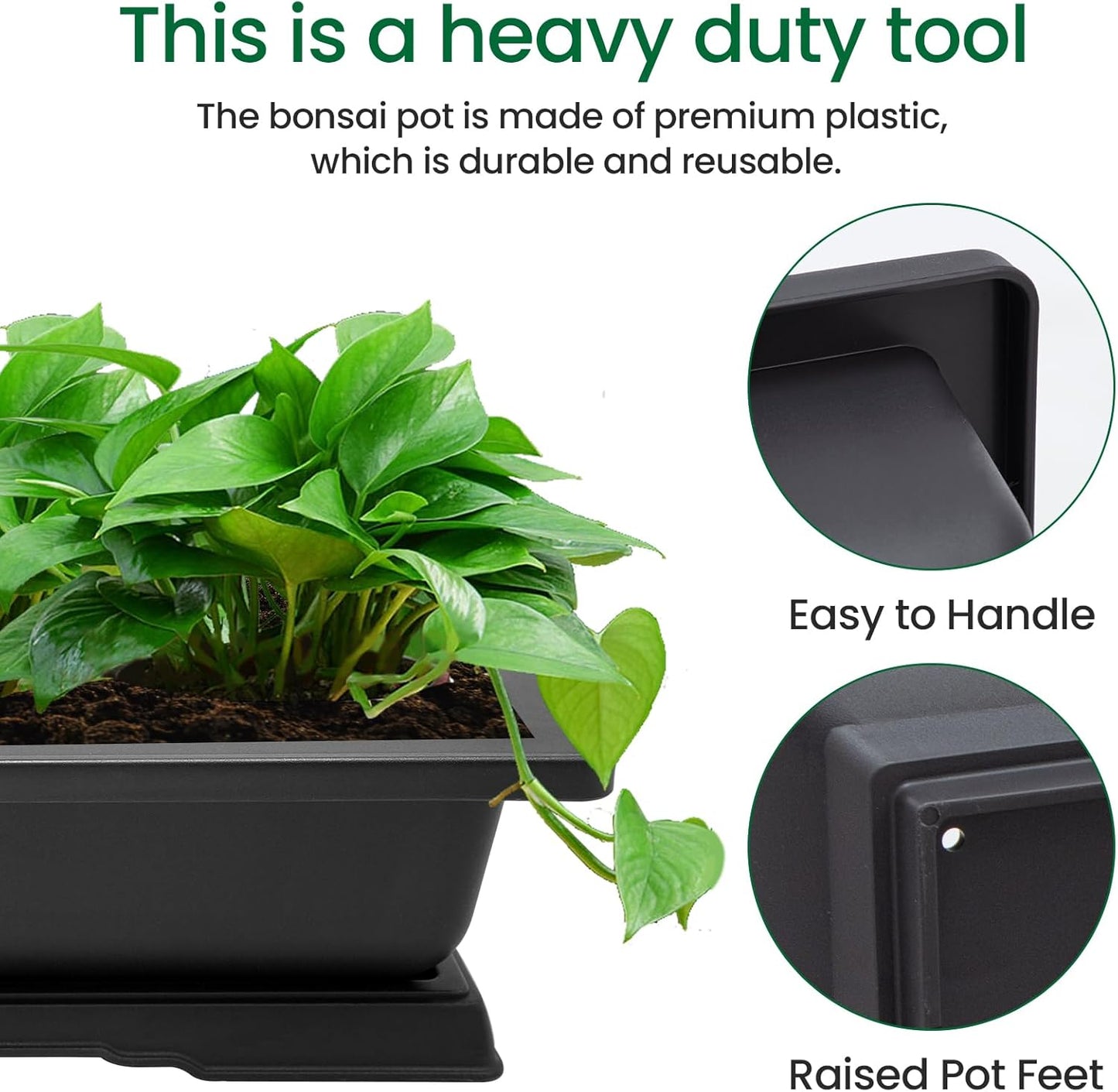 GROWNEER 3Pcs 18 Inch Bonsai Training Pots Large Bonsai Tree Starter Pot Kits with Drainage Humidity Trays & Repotting Mat, Flower Growing Planter Set for Garden Indoor Outdoor