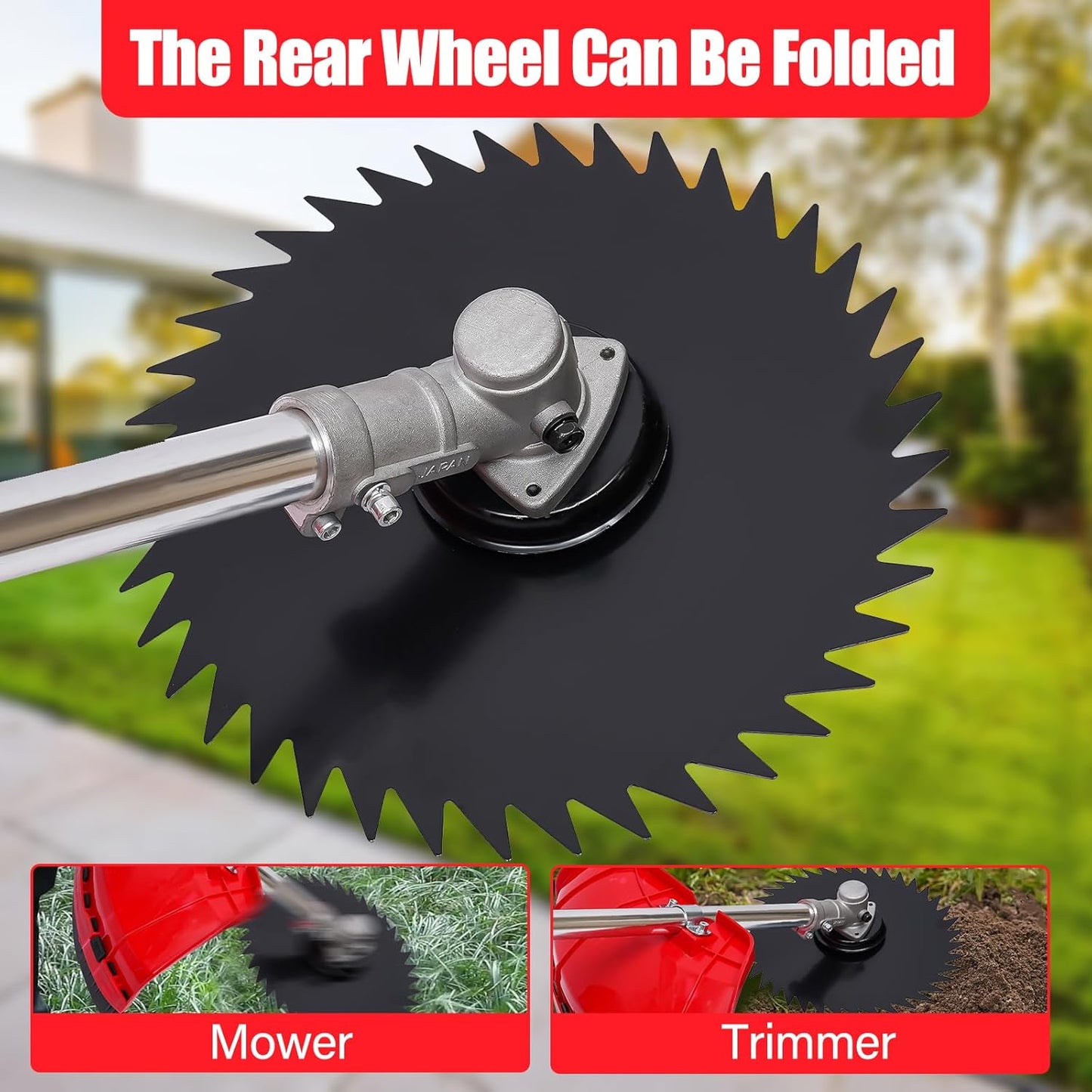 Weed Wacker, 2 Stroke 49 CC Gasoline Weed Eater, 6500-7000R/Min Hand Push Weed Wacker, 0.95L Small Weed Wacker, can Folded Rear Wheel, for Mountains, Hills, Plains, Orchards Etc