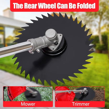 Weed Wacker, 2 Stroke 49 CC Gasoline Weed Eater, 6500-7000R/Min Hand Push Weed Wacker, 0.95L Small Weed Wacker, can Folded Rear Wheel, for Mountains, Hills, Plains, Orchards Etc