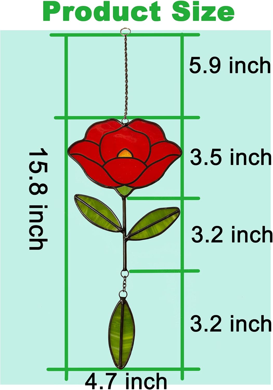 Stained Glass Window Hangings, Handcrafted Garden Suncatchers for Window and Home Decor, Unique Artisan Glass Ornaments for Indoor and Outdoor Use (B-Red)