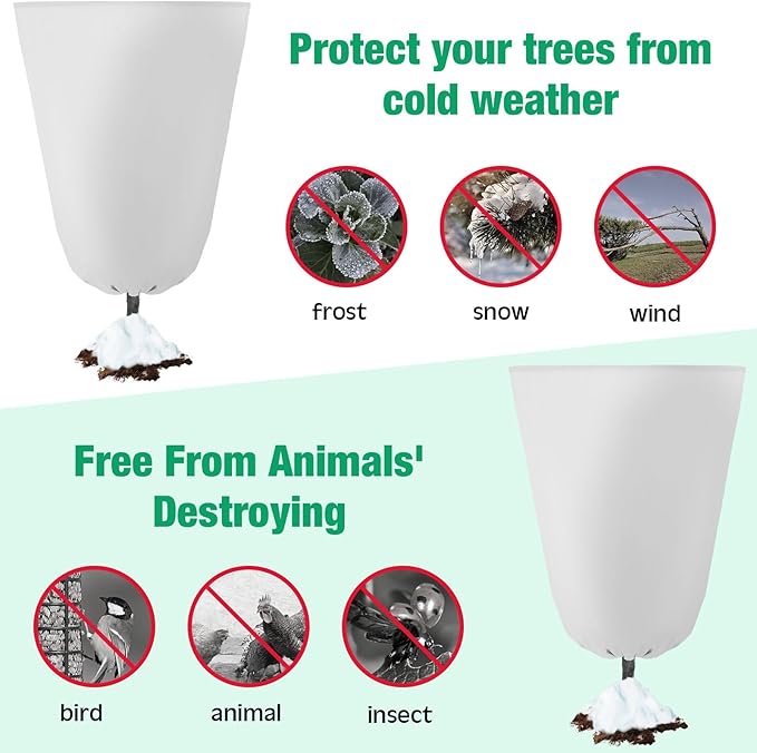 4 Pcs Plant Covers Freeze Protection 35.4" x 59" Winter Frost Blankets for Outdoor Plants with Zipper Drawstring Frost Cloth Freeze Covers Warm Shrub Jacket for Fruit Tree Potted(White)