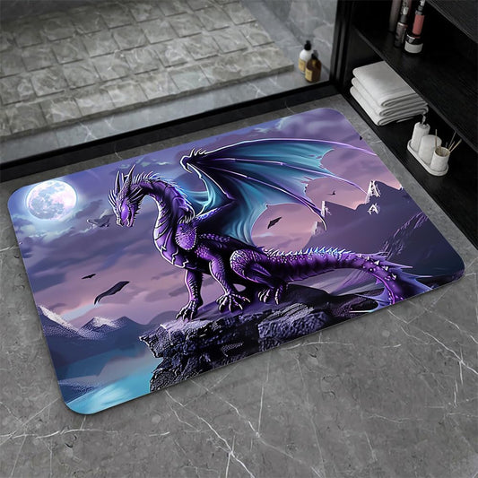 Bath Mat-Bathroom Rug，Purple Dragon with Blue Wings-Absorbent Non Slip Quick Dry Stain Resistant Easy to Clean Care Shower Rug for Bathtub Shower Room 20×31Inch (50 * 80cm)