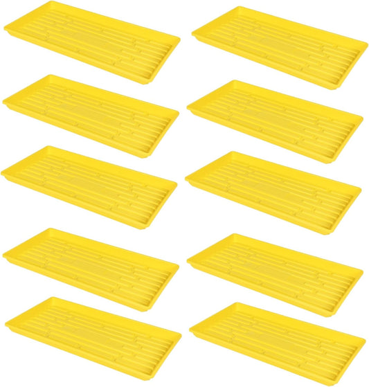 SUNPACK 10" x 20" Heavy Duty Shallow Plastic Seed Starting Tray, Yellow, 1" (Pack of 10) - No Drainage Holes, Perfect for Greenhouses or Indoor Gardening