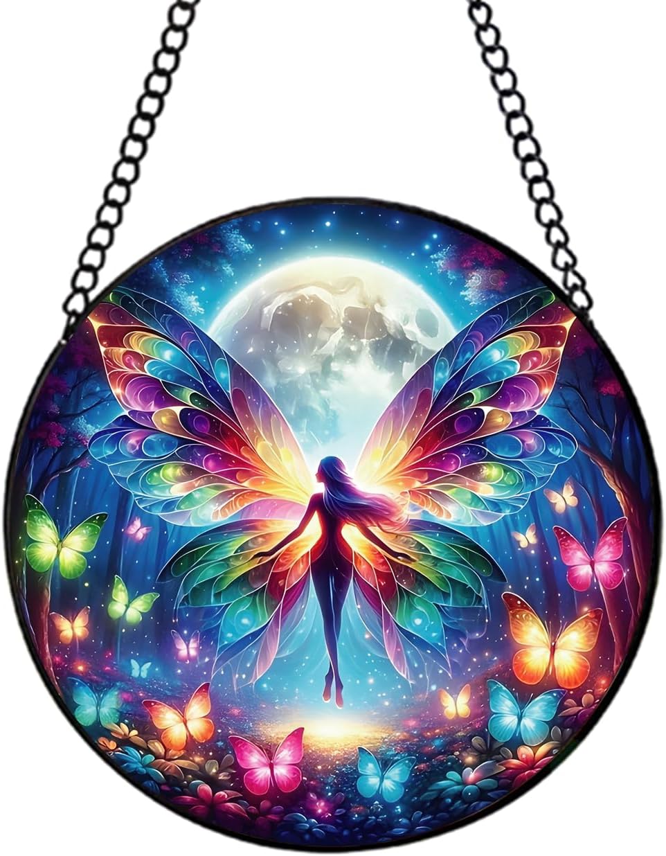 Butterfly Sun Catcher Stained Glass Window Hanging, Handmade Butterfly Fairy Suncatcher Glass Panel Garden Wall Decor, Housewarming Gifts for Women Insect Lover