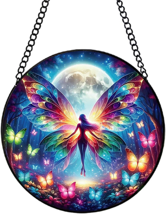Butterfly Sun Catcher Stained Glass Window Hanging, Handmade Butterfly Fairy Suncatcher Glass Panel