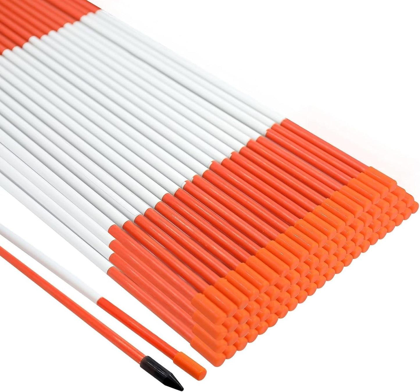 Growsun Driveway Marker 48 inch Orange Fiberglass 5/16 inch Dia Snow Fence Reflective Plow Stakes for Yard Walkways Parking Lots Safety Rods Edge, 50 Pack
